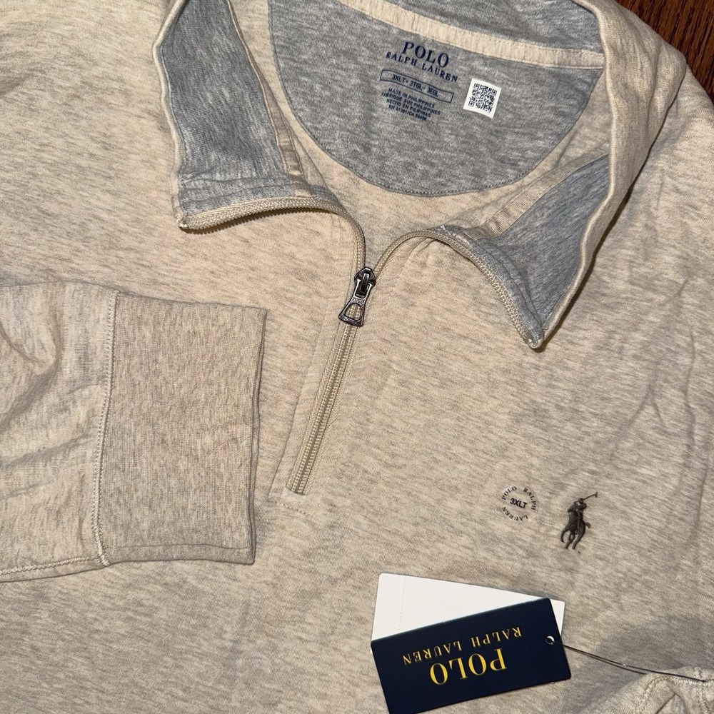 NWT Polo Ralph Lauren‎ Performance 1/4 Zip Pullover Men's 3XLT Grey Beige Soft